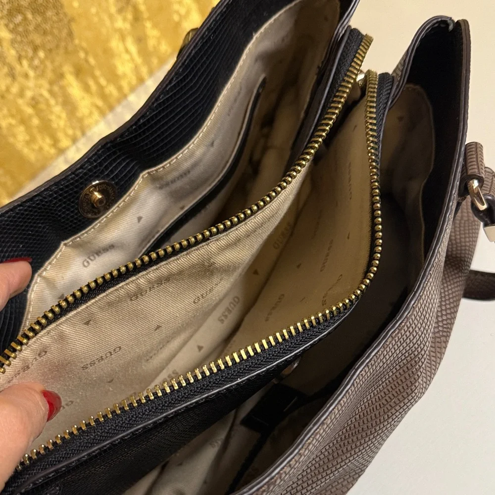 Guess Lyndi Large Girlfriend Textured Brown Satchel Bag